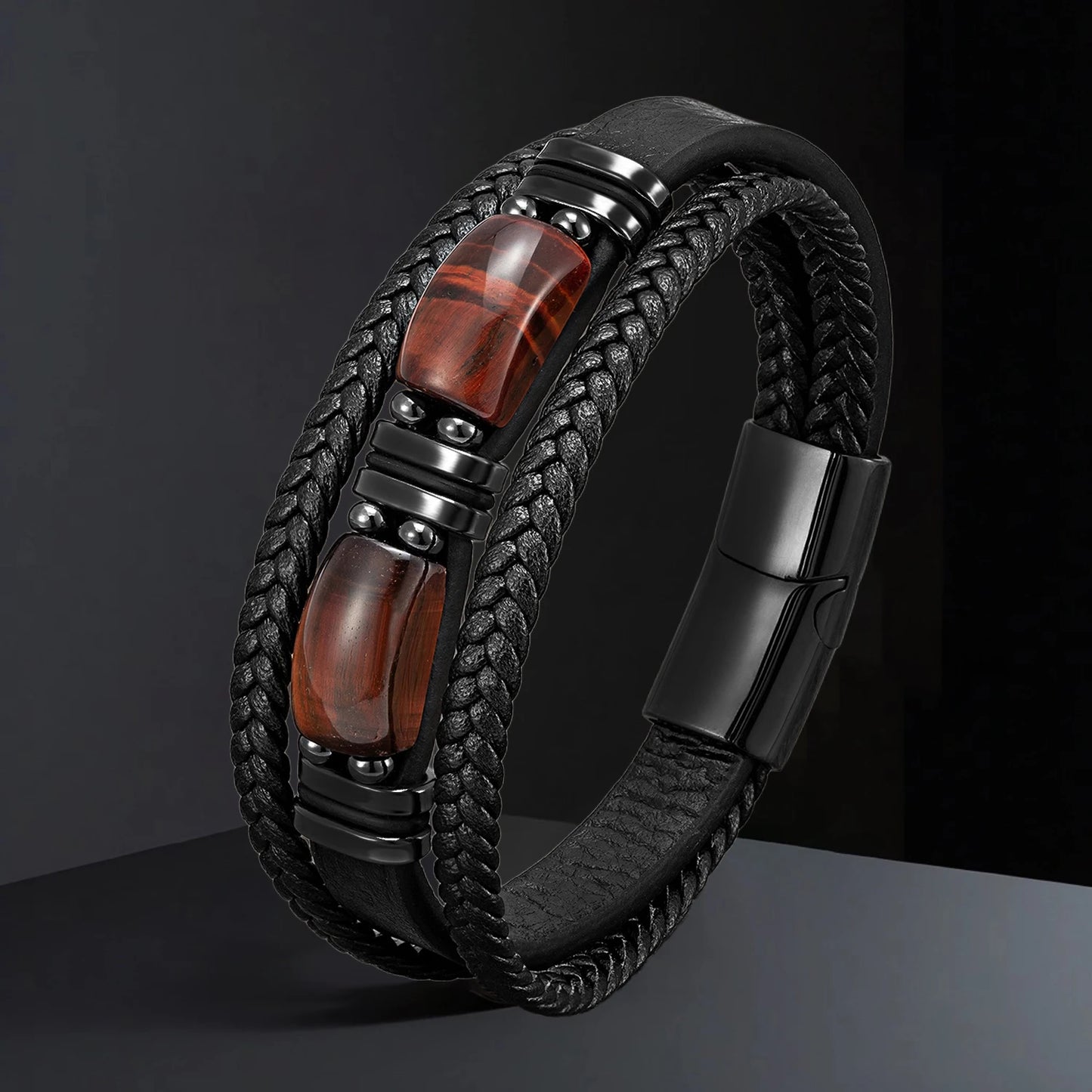 Natural Stone & Leather Bracelet