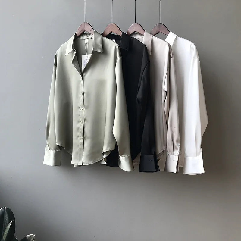 Elegant Satin Long Sleeve Blouse