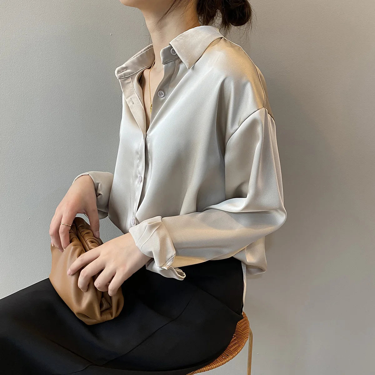 Elegant Satin Long Sleeve Blouse
