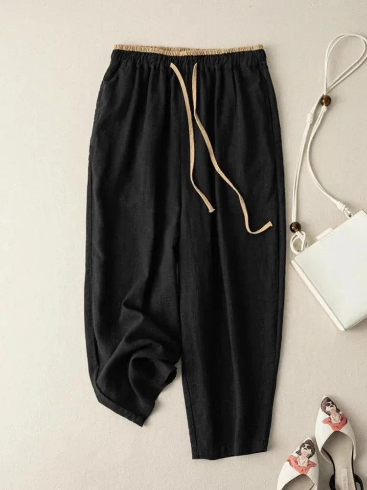 Loose Drawstring Linen Pants