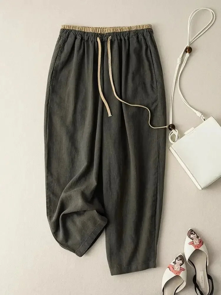 Loose Drawstring Linen Pants