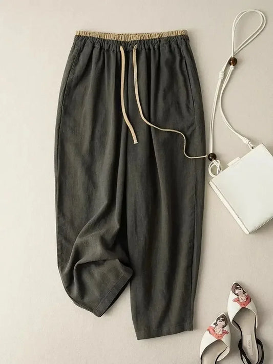 Loose Drawstring Linen Pants