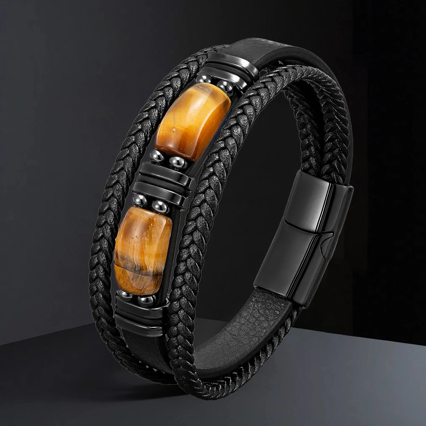 Natural Stone & Leather Bracelet