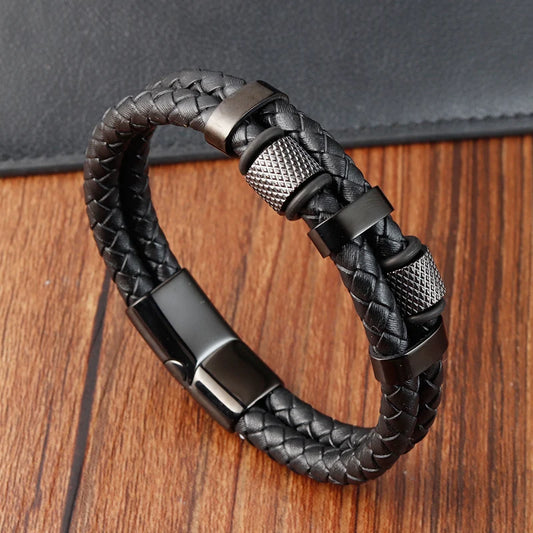 Urban Steel Leather Bracelet