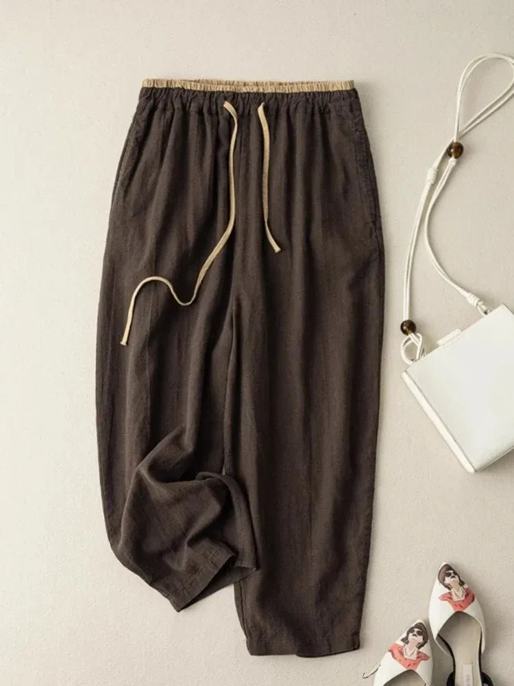 Loose Drawstring Linen Pants