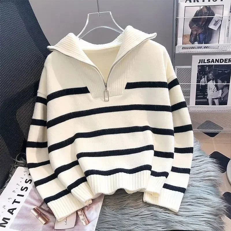 Striped Half-Zip Knit Sweater