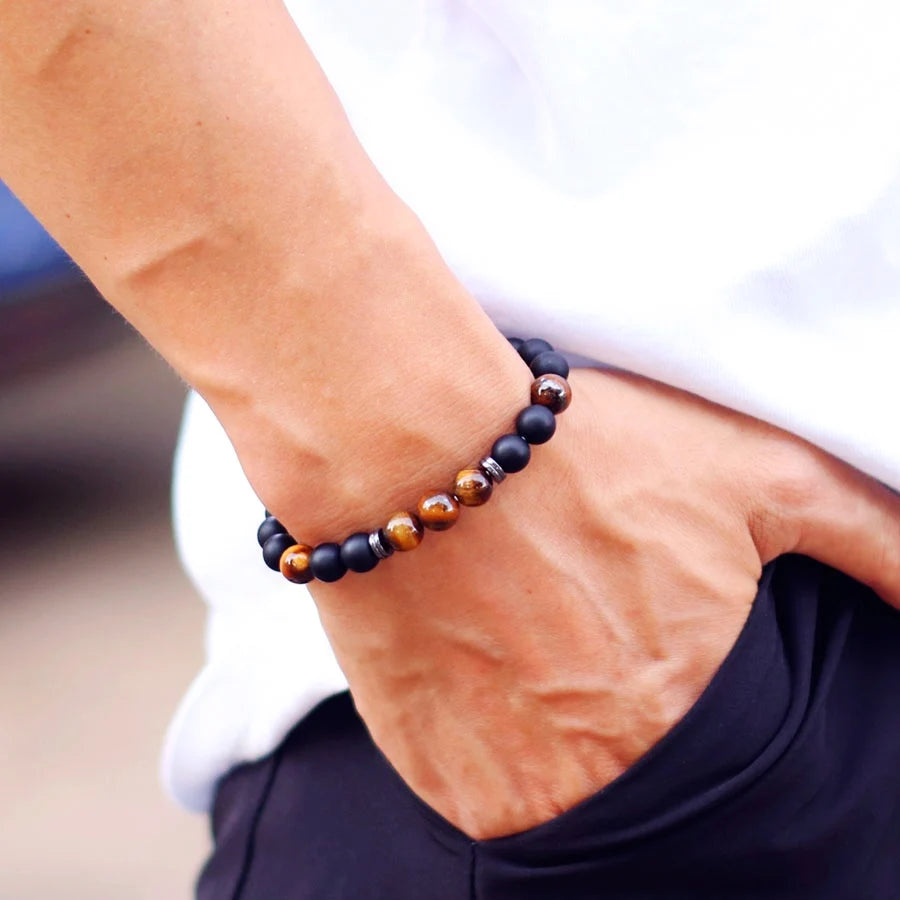 Obsidian Stone Bead Bracelet