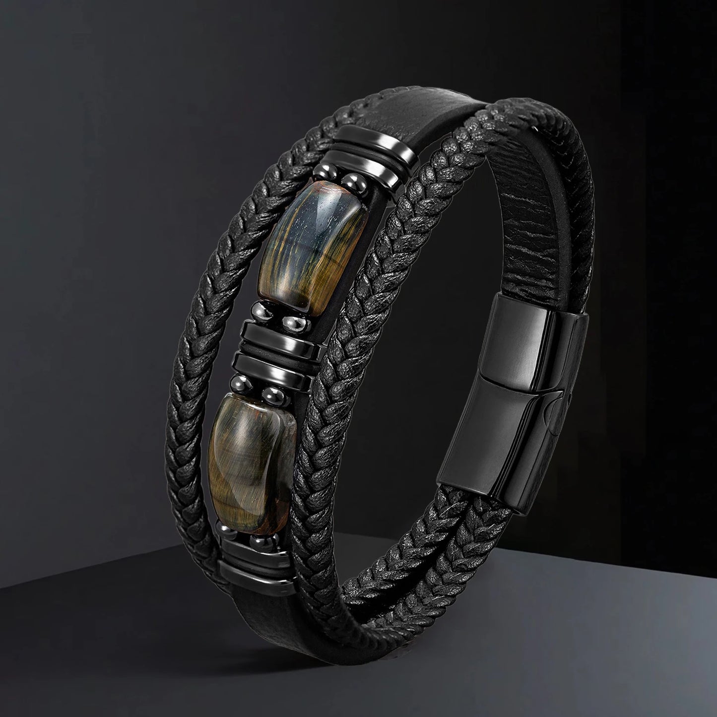 Natural Stone & Leather Bracelet