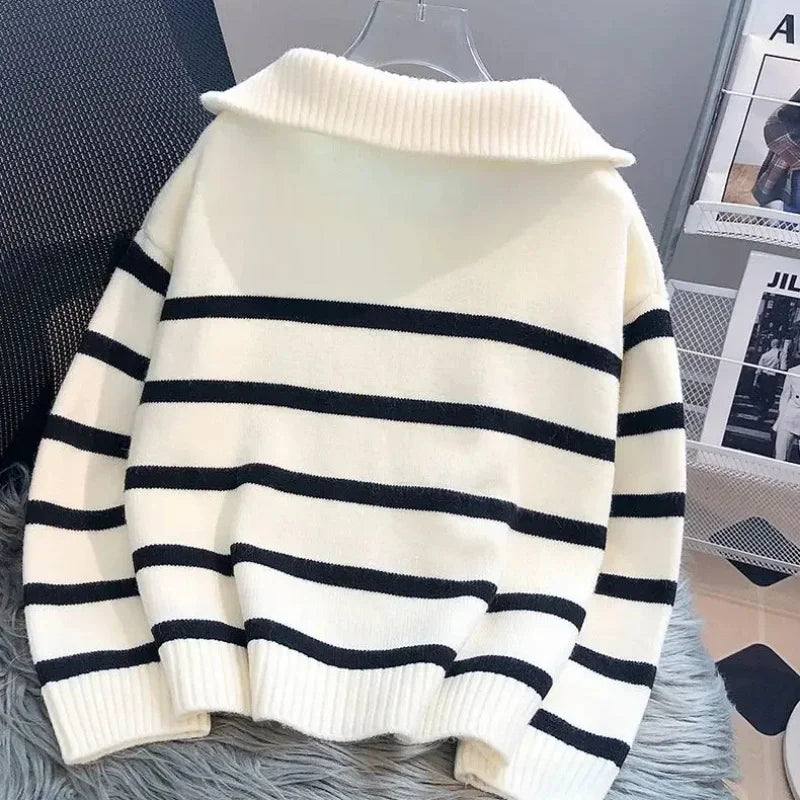 Striped Half-Zip Knit Sweater
