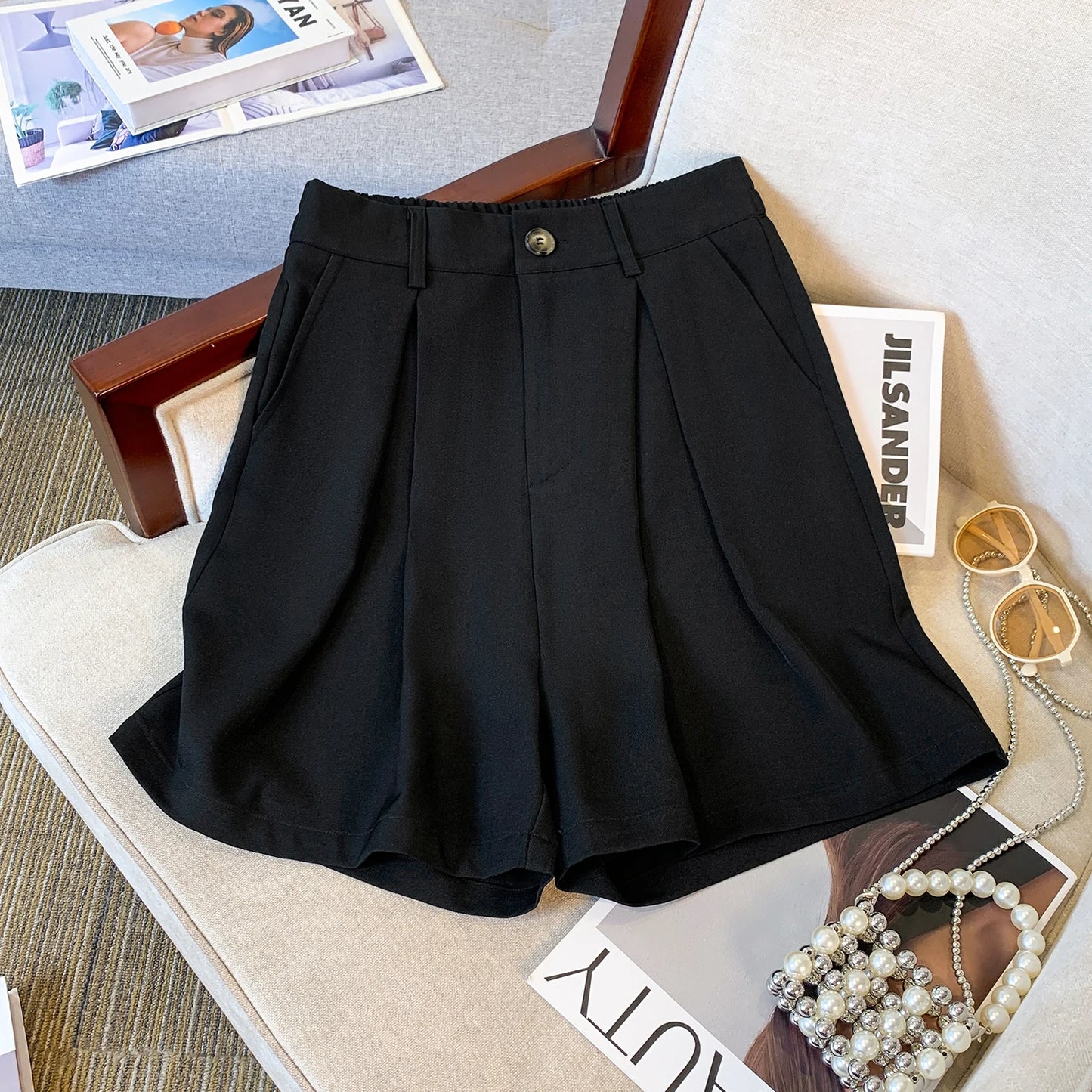 High-Waist Pleated Shorts