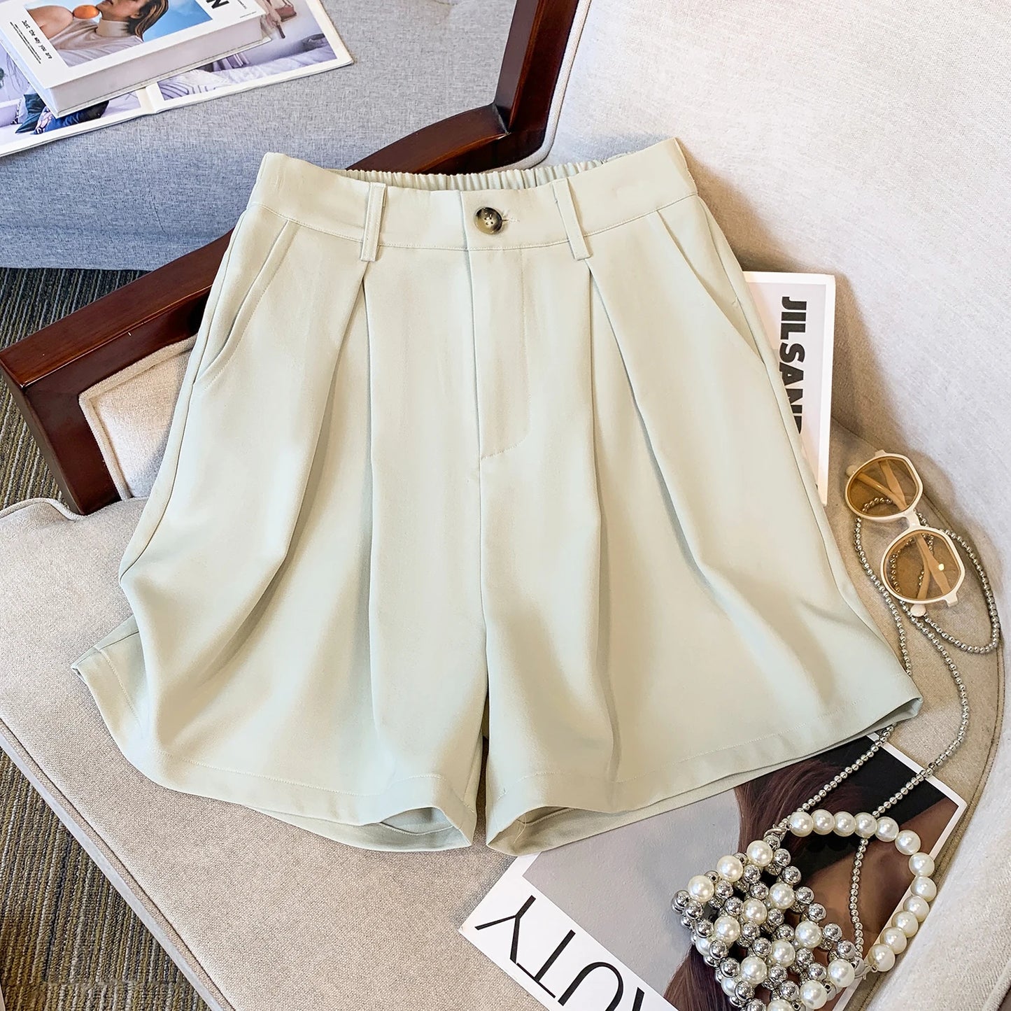 High-Waist Pleated Shorts
