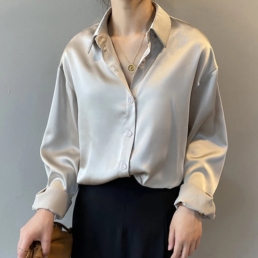 Elegant Satin Long Sleeve Blouse