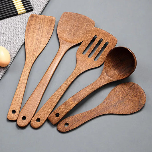 5-Piece Wooden Cooking Utensil Set