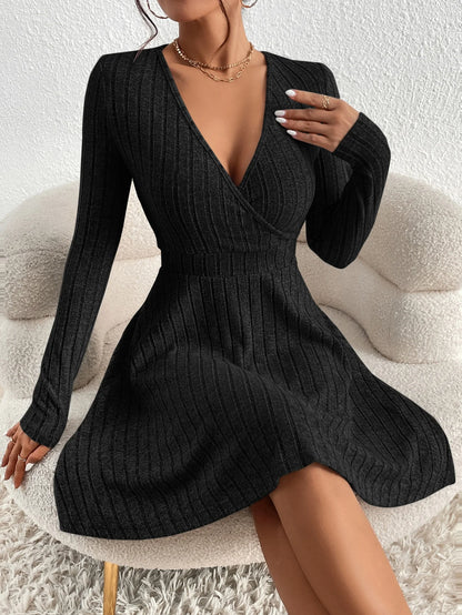 Knit Long Sleeve V-Neck Dress