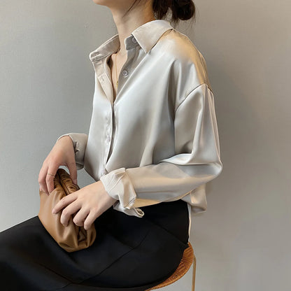 Elegant Satin Long Sleeve Blouse