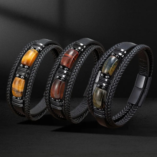 Natural Stone & Leather Bracelet