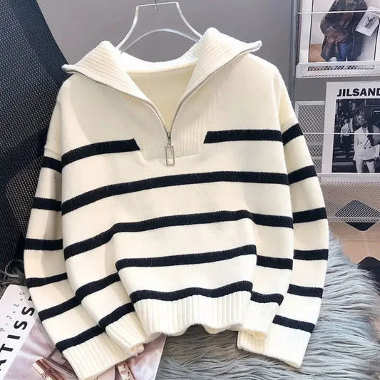 Striped Half-Zip Knit Sweater