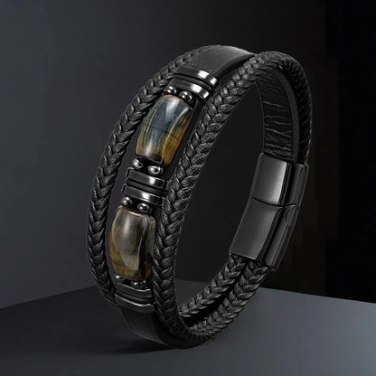 Natural Stone & Leather Bracelet