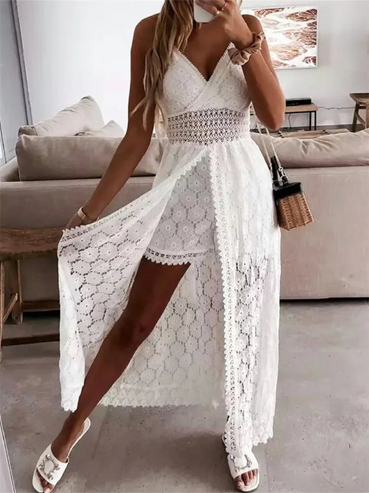 Elegant Lace Split Maxi Dress